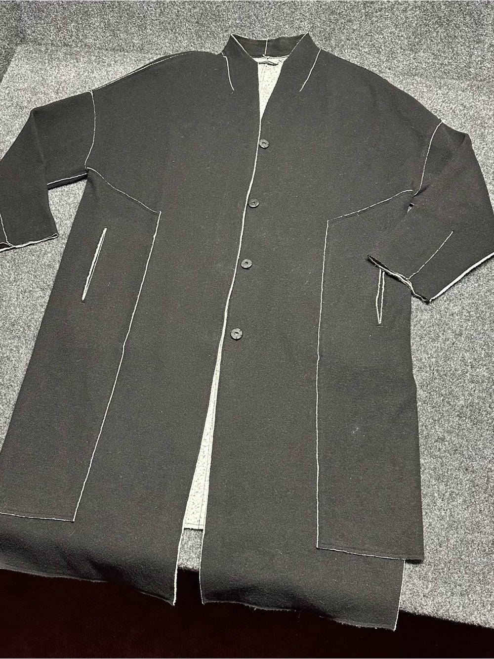 Long black wool coat Stella Carakasi minimalist luxury lagenlook chic clean - Picture 2 of 10